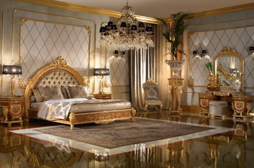 Борокко – самый подходящий стиль интерьера шикарной спальной комнаты